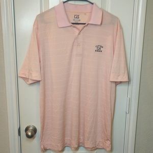 Cutter & Buck Men's Large Pink and White Striped polo shirt.